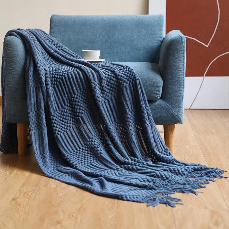 Khaki Gift Knitted Blanket with Tassels