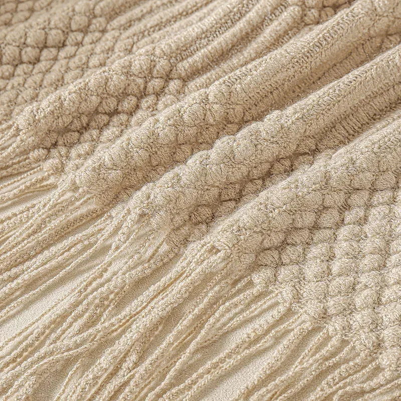 Khaki Gift Knitted Blanket with Tassels