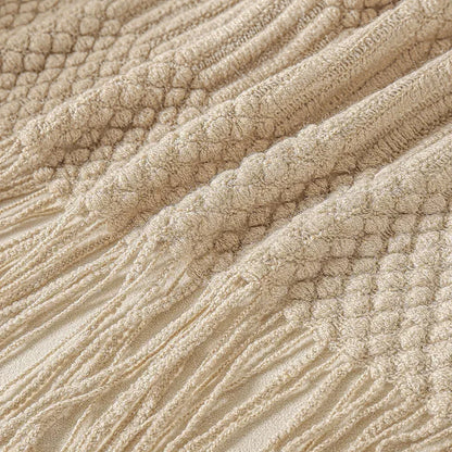 Khaki Gift Knitted Blanket with Tassels