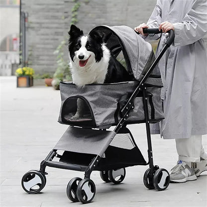 Foldable Pet Stroller With Storage Basket