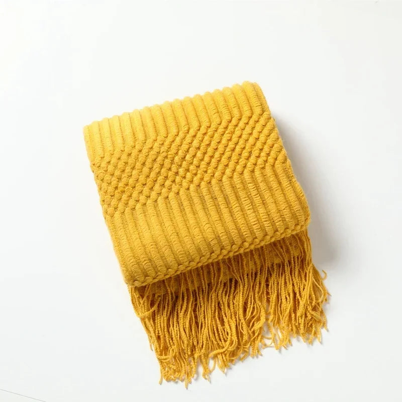 Khaki Gift Knitted Blanket with Tassels
