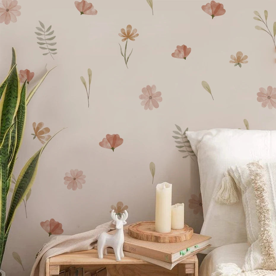 Boho Style Flowers Leaves Watercolor Wall Sticker
