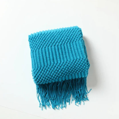 Khaki Gift Knitted Blanket with Tassels