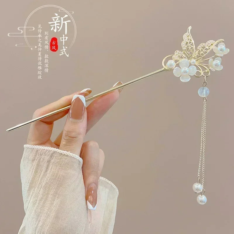 Vintage Bell Orchid Flower Fringe Hair Sticks