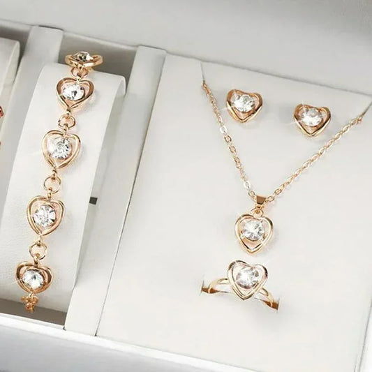 Gold-Color Heart Shaped Jewelry Set