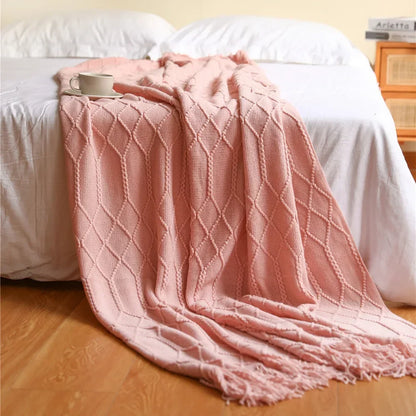 Khaki Gift Knitted Blanket with Tassels