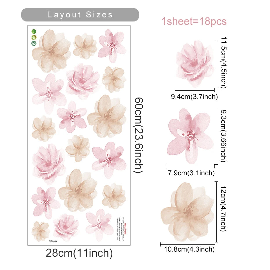 Boho Style Flowers Leaves Watercolor Wall Sticker