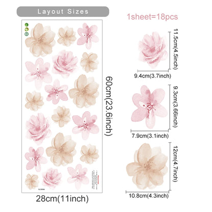Boho Style Flowers Leaves Watercolor Wall Sticker