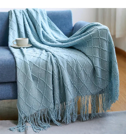 Khaki Gift Knitted Blanket with Tassels
