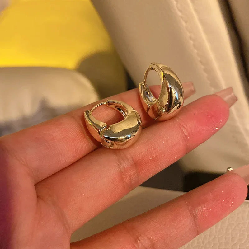 Sterling Silver Smooth Gold Round Chunky Hoop Earrings