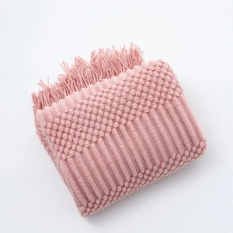 Khaki Gift Knitted Blanket with Tassels