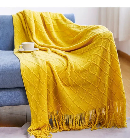 Khaki Gift Knitted Blanket with Tassels