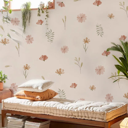 Boho Style Flowers Leaves Watercolor Wall Sticker