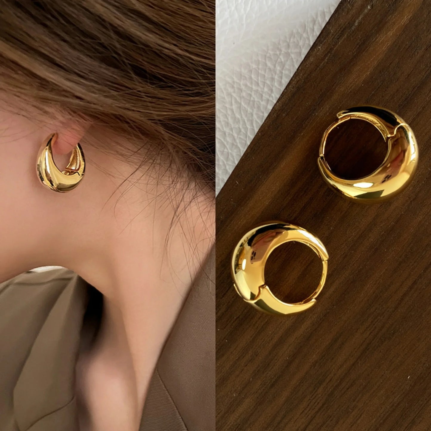 Sterling Silver Smooth Gold Round Chunky Hoop Earrings