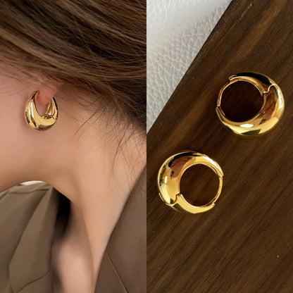 Sterling Silver Smooth Gold Round Chunky Hoop Earrings
