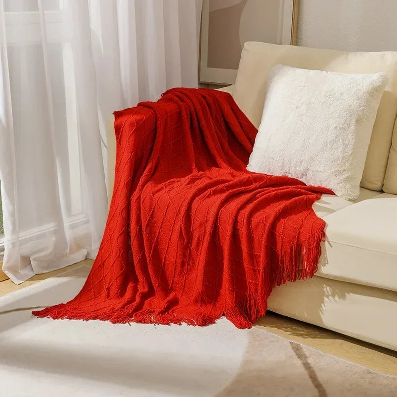 Khaki Gift Knitted Blanket with Tassels
