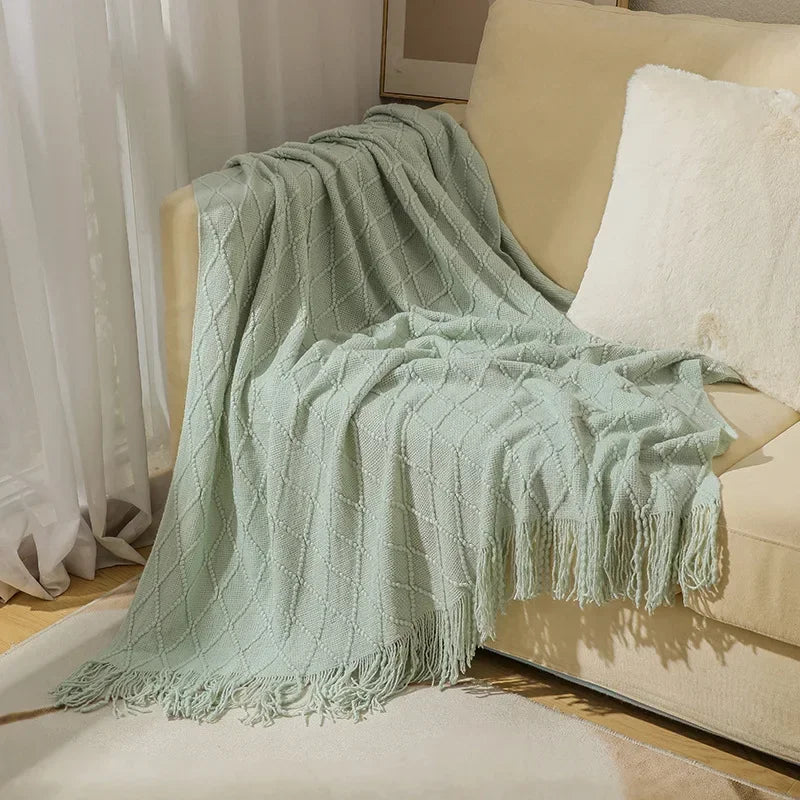 Khaki Gift Knitted Blanket with Tassels
