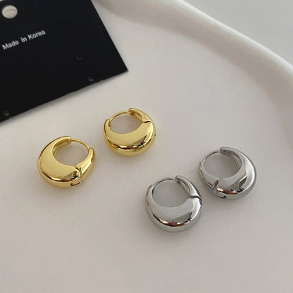 Sterling Silver Smooth Gold Round Chunky Hoop Earrings