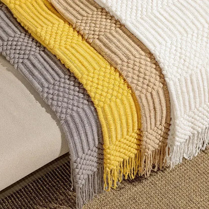 Khaki Gift Knitted Blanket with Tassels
