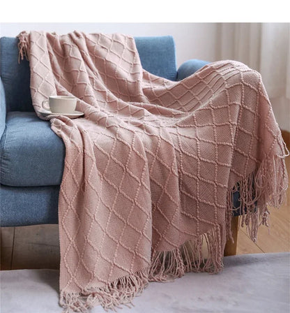 Khaki Gift Knitted Blanket with Tassels